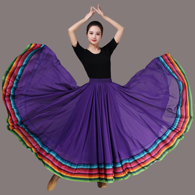 Falda de Gran Oscilación de 720 Grados Chifón Cuadrado Disfraz de Actuación Equipo Falda Larga Ballet Danza del Vientre Ropa de Práctica Faldas Gitanas