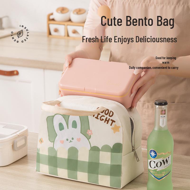 Compact Insulated Bento Lunch Bag with Thickened Aluminum Foil - Cute Cartoon Design for Students