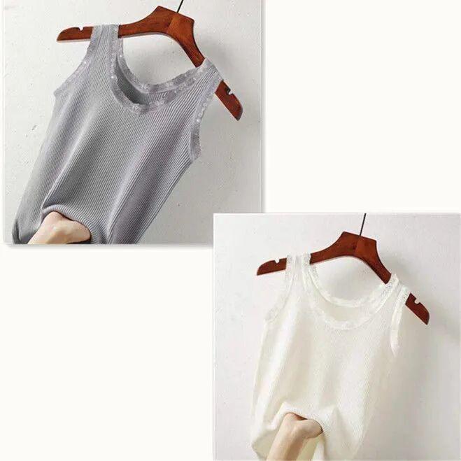 Modal Summer Knitted Threaded Suspender Vest Women's Lace Edge Large Size Slim Fit Outside Wear Bottom Shirt Vest