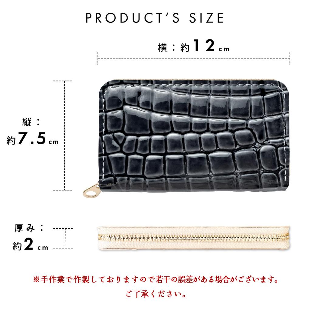Genuine Leather Coin Small Coin Enamel Beautiful Crocodile Charcoal [leo&aoi] Case, Zipper-Around Pouch, Wallet, Purse, Compact, Simple, Leather,