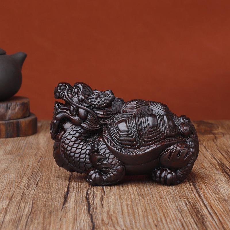 Ebony Rosewood Dragon Turtle Carving - Home and Office Display Ornament 8cm Dragon Turtle