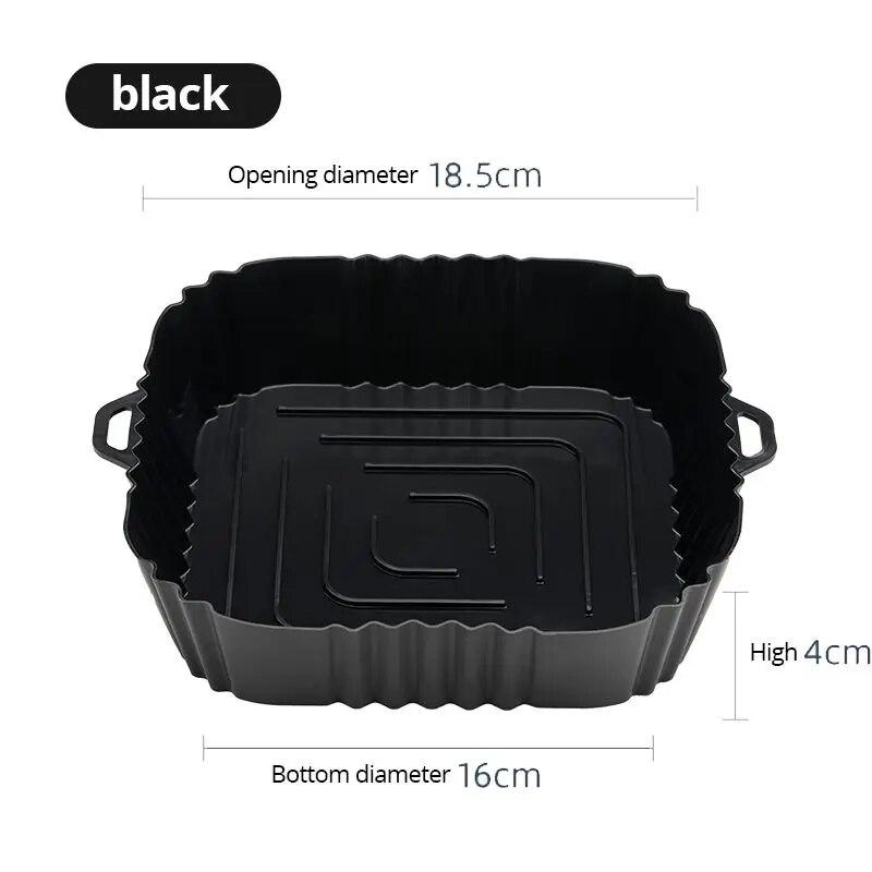 1pc Black Silicone Air Fryers Oven Baking Tray Square Replacement Kitchen Grill Pan Airfryer Kitchen Fried Chicken Basket Mat