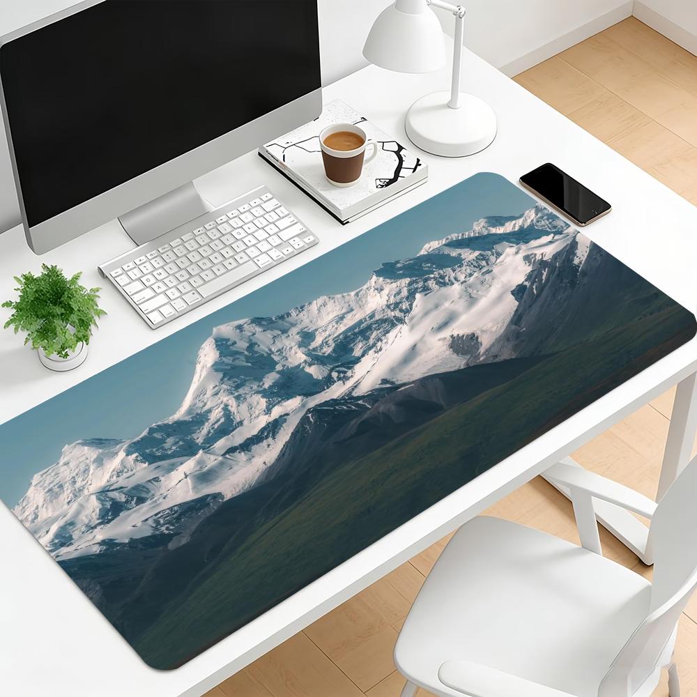 Nature Snow Mountain Landscape Large Extended Gaming Mousepad Non Slip Desk Surface Scenic Print For Gaming And Office Workspace