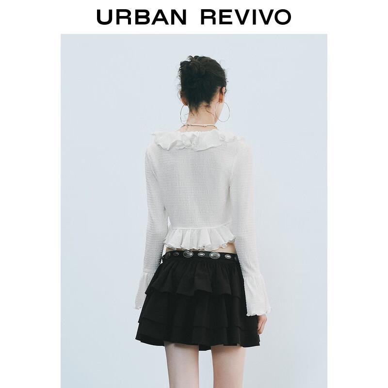 UR Women's Ruffle Textured Flared Sleeve Open-Front Shirt