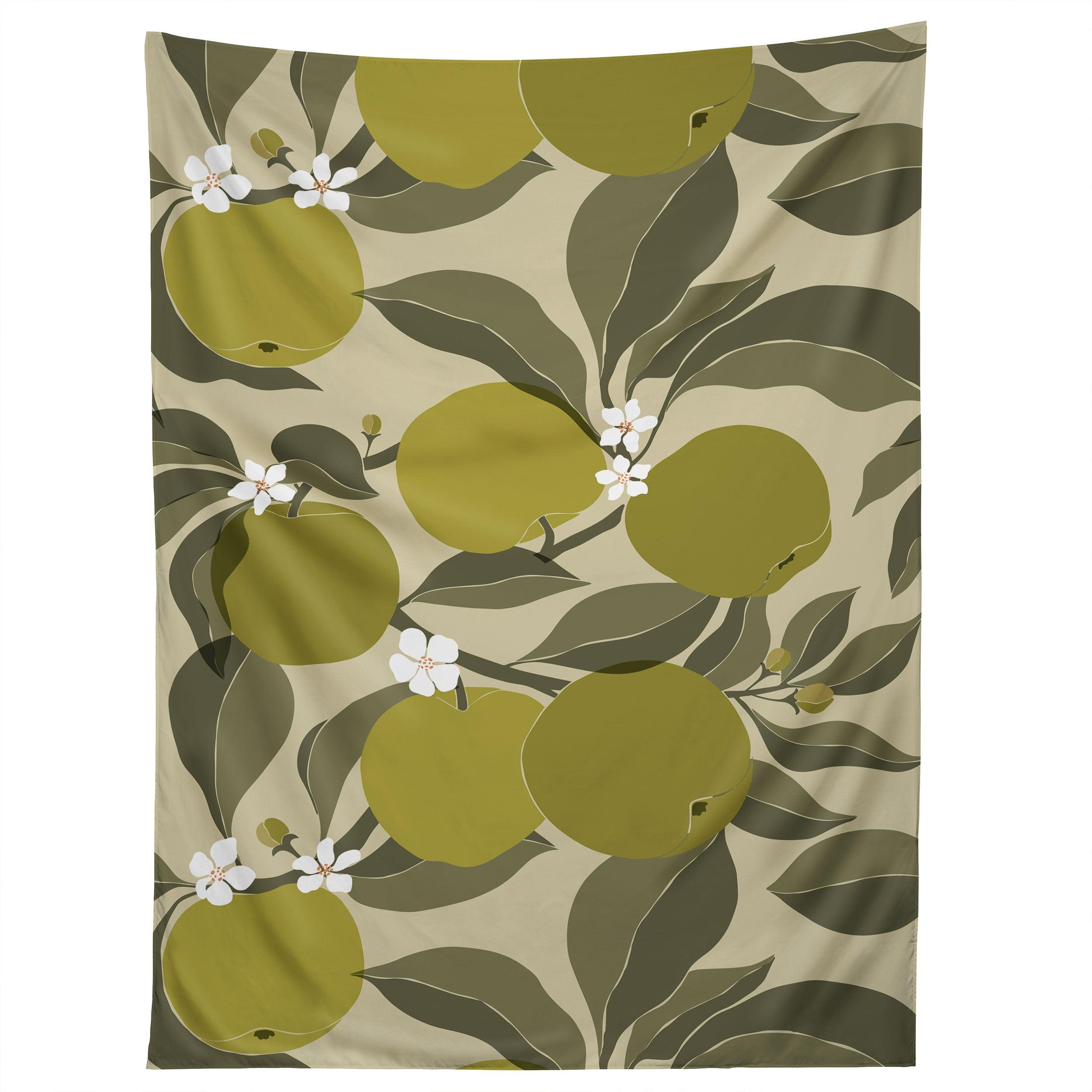 ABSTRACT GREEN APPLES tapestry 75x100