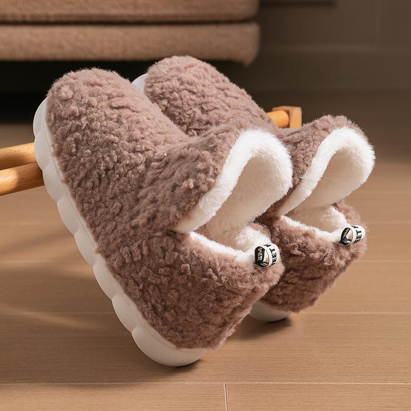 High-heeled Cotton Shoes Women's Warm Plush Thick-soled Stepping on Shit Indoor Home Non-slip Cotton Slippers