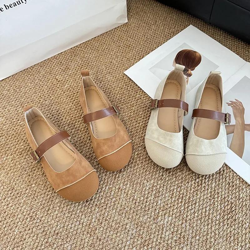 Móda Nový Styl Módní Dámské Mokasíny Semišová Kůže Dámské Boty Retro Měkká Podrážka Pohodlné Baleríny Korejský Kulatý Špička Ležérní Boty
