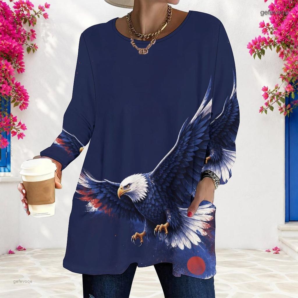 Womens Plus Size Long Sleeve Pocket T Shirt Loose Soft Casual Daily Leisure Blouse