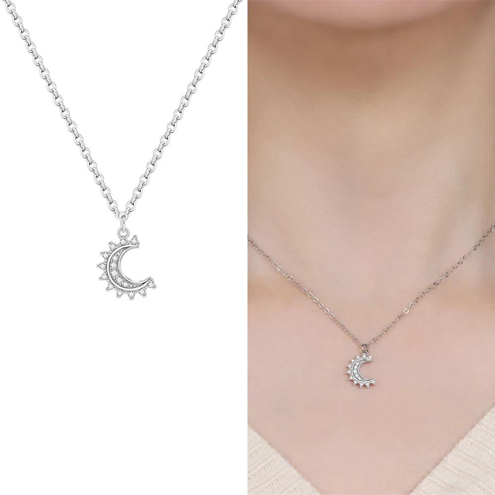 Authentic copper Necklaces Starry Sky Pendant Blue Zircon Moon Star Shape Heart Necklaces Women Jewellery Classical Anniversary Gift