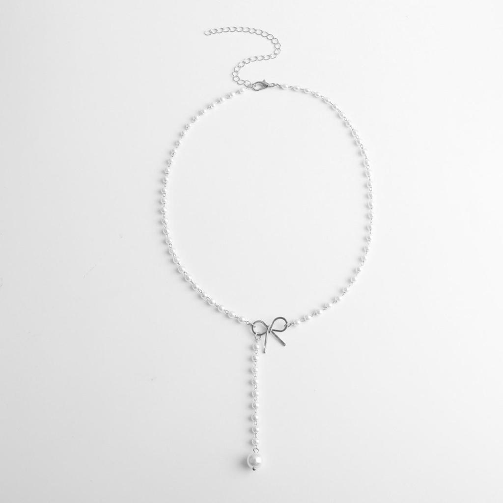 Elegant Bow Pearl Tassel Pendant Necklace – Chic and Versatile Women's Accessory