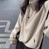 Women's Half Zip Stand Collar Sweatshirt Korean Loose Fleece Lined Long Sleeve Pullover Top