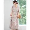 ORIGIN Elegant Floral V-Neck Chiffon Midi Dress