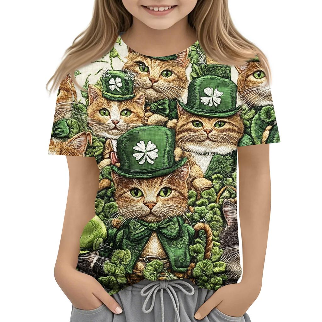 Children's Printed Round Neck Short Sleeved Casual T-shirt