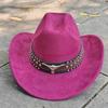 Retro Suede Leather Western Cowboy Fedora Hat For Men Women Bull Head Accessories Fashion Travel Party Hat Denim Hat Sombrero