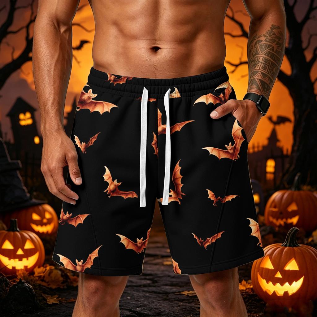 Men's Loose Fit Halloween Themed Shorts with Drawstring Waist and Multiple Pockets Casual Sport Shorts for Everyday Wear