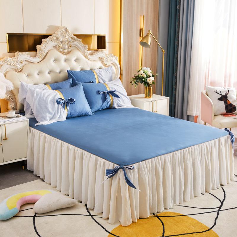 100% Cotton Fabric Princess Lace Bedspread King Queen Size Bed Skirt with Pillowcase, 1pc Bed Skirt+2pcs Pillowcases
