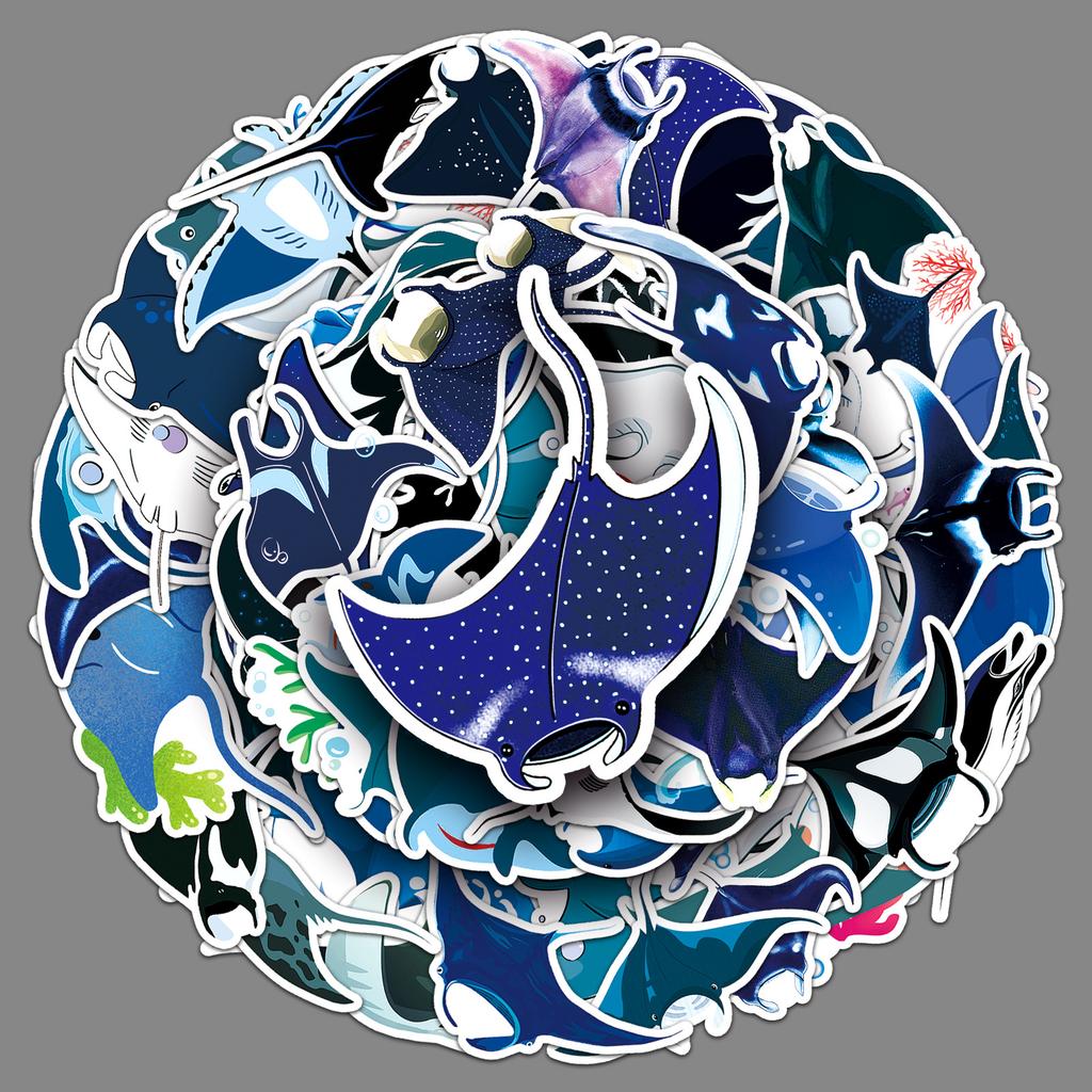 50 Pictures of Manta Rays with Personality Cool Marine Life Decorative Water Cup Suitcase Skateboard Creative Cartoon Stickers