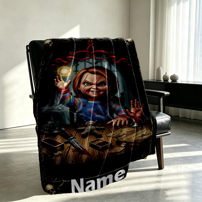 Custom Name Personalized Bride of Chucky Print Blanket, Home Decor, Bedroom, Sofa, Camping, Couch, Gifts for Birthday Christmas