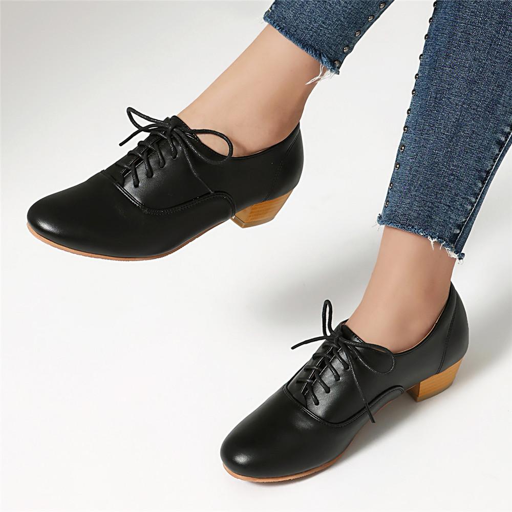 Fashion Woman Round Toe Casual Shoe Oxfords Female Footwear Leather Dress Rubber Solid Leisure Lace-Up Rome Flat PU Fabric Brogue 35-43