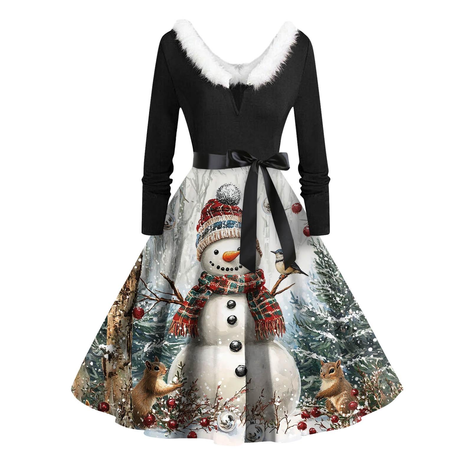 

Женские повседневные модные длинные платья с рождественским графическим принтом и длинными рукавами в винтажном стиле XXXL шафрановый