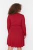 Women's Fashion New Plus Big Size Dress Red Waist Open Skater Double Breasted Knitted Dress
