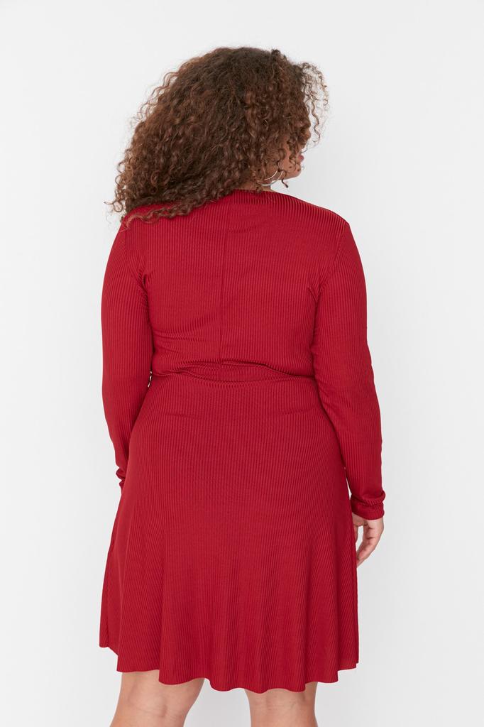 Women's Fashion New Plus Big Size Dress Red Waist Open Skater Double Breasted Knitted Dress