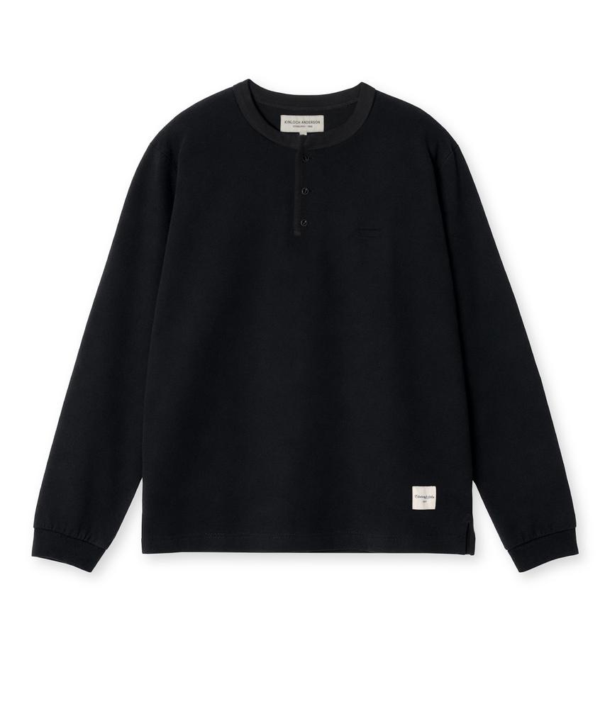 Edeunbeoleokeulleob Henley Neck Long Sleeve T-Shirt (Black)