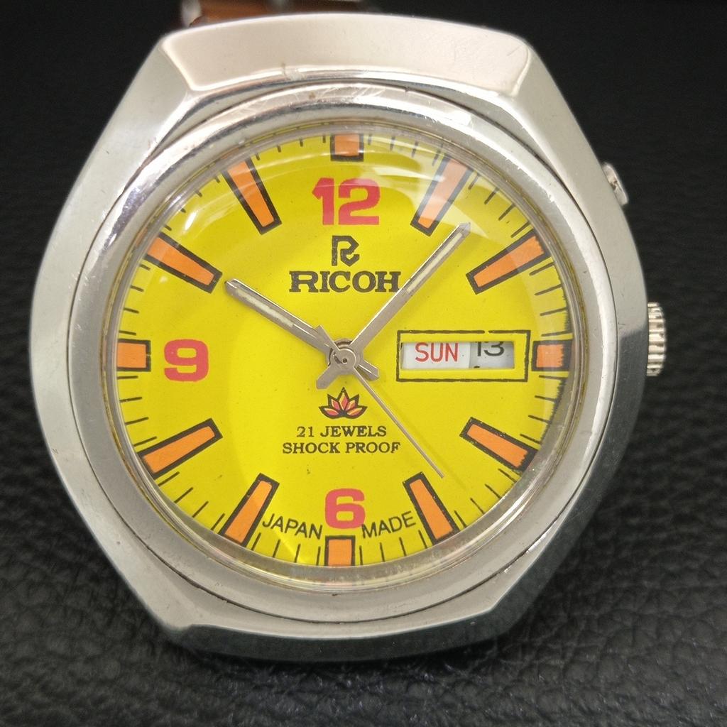 Ricoh R31 AUTOMATIC VINTAGE JAPAN MENS YELLOW COLOR DIAL WATCH A707706-1