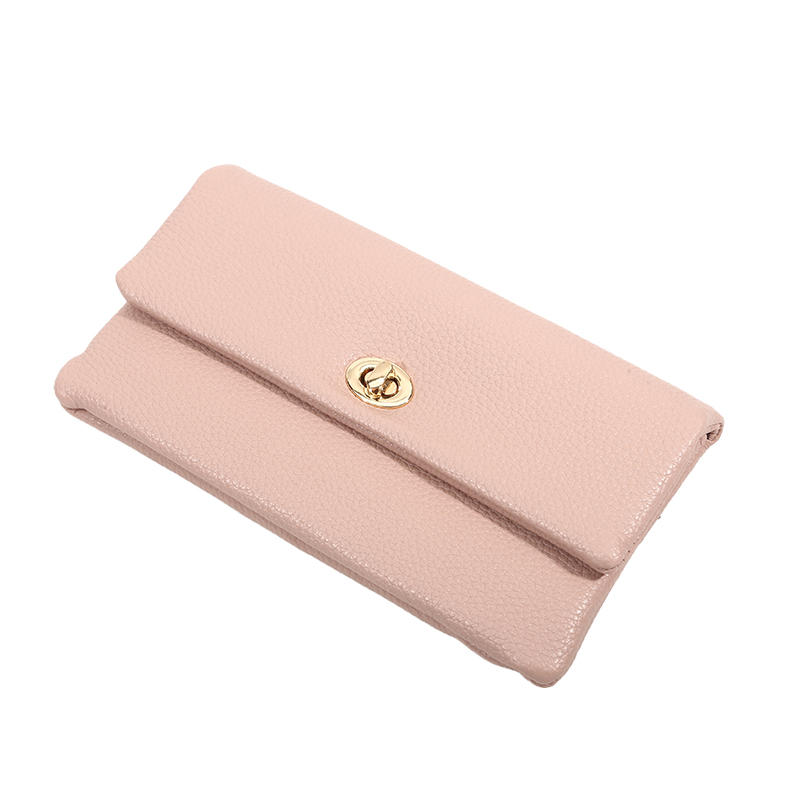 

New Soft PU Leather Wallet Zipper Elegant Coin Purse Metal Buckle Multifunctional Clutch Bag Gift Card Holder Multi-layer розовый