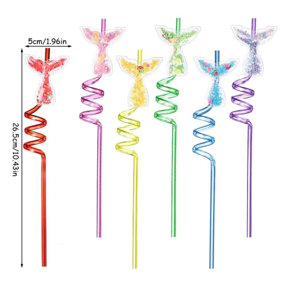 8Pcs Cartoon Mermaid Tail Straws PETR Party Straws Fun Spiral Straw  Party Decorations