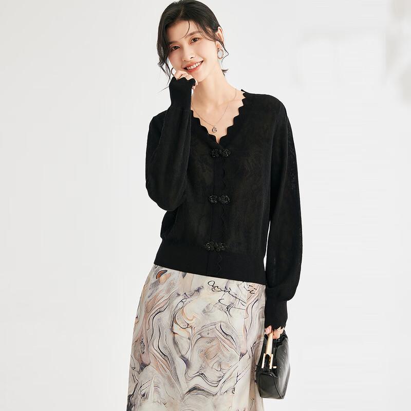 

Women s New Chinese Style Silk Blend Jacquard V-neck Sweater M