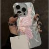Pink butterfly silver feather gauze phone case suitable for iPhone 17 16 15 14 13 12 11 Pro/Max/Plus anti drop and shockproof