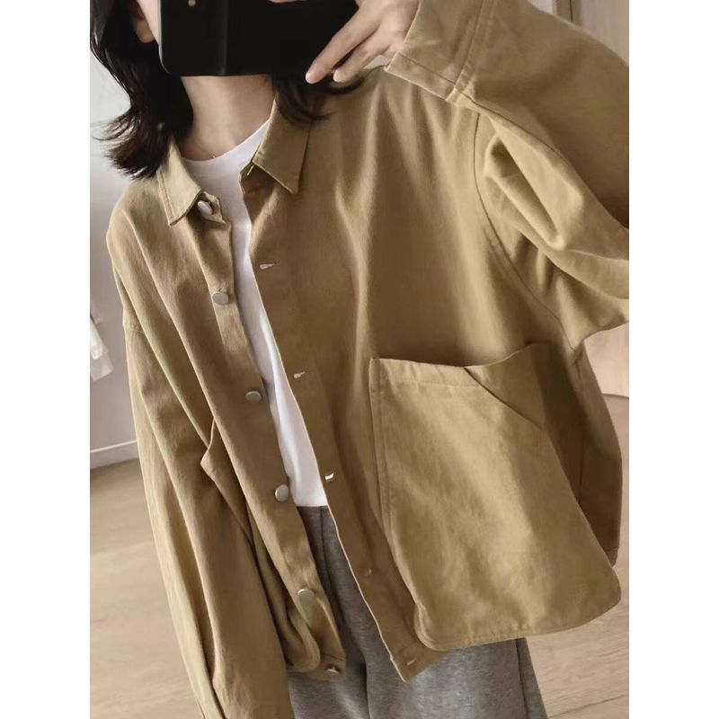 Stylish Niche Style All Cotton Loose Slim Looking Long Sleeve Tooling