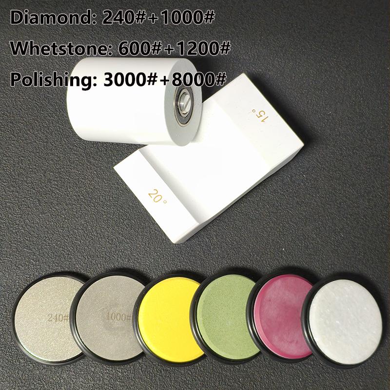 2-Angle Rolling Knife Sharpener 15/20° Roller Sharpeners Magnet Wooden Base Diamond Grinder Set Woodwork Sharpening System