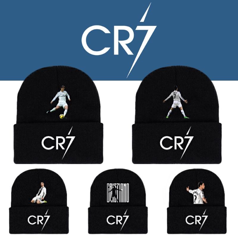 Cr7 Printed Knit Black Hat Warm And Stylish Winter Headwear For Men And Women