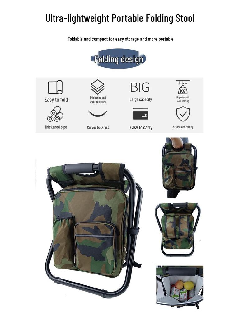 Oxford Cloth Outdoor Cooler Bag with Folding Chair for Fishing & Picnics