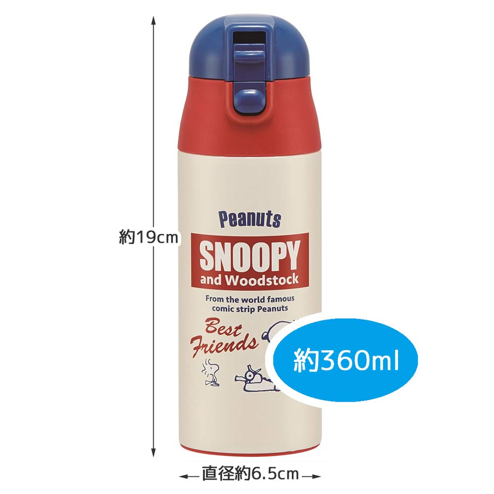 Skater Mug Bottle, 360ml, Insulated Stainless Steel Water Bottle, Snoopy Retro Label, Peanuts SDPC4