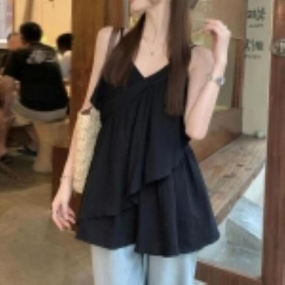 New ArriValS Open Run Women S V Neck aSymmetrical Frill Cami blouSe
