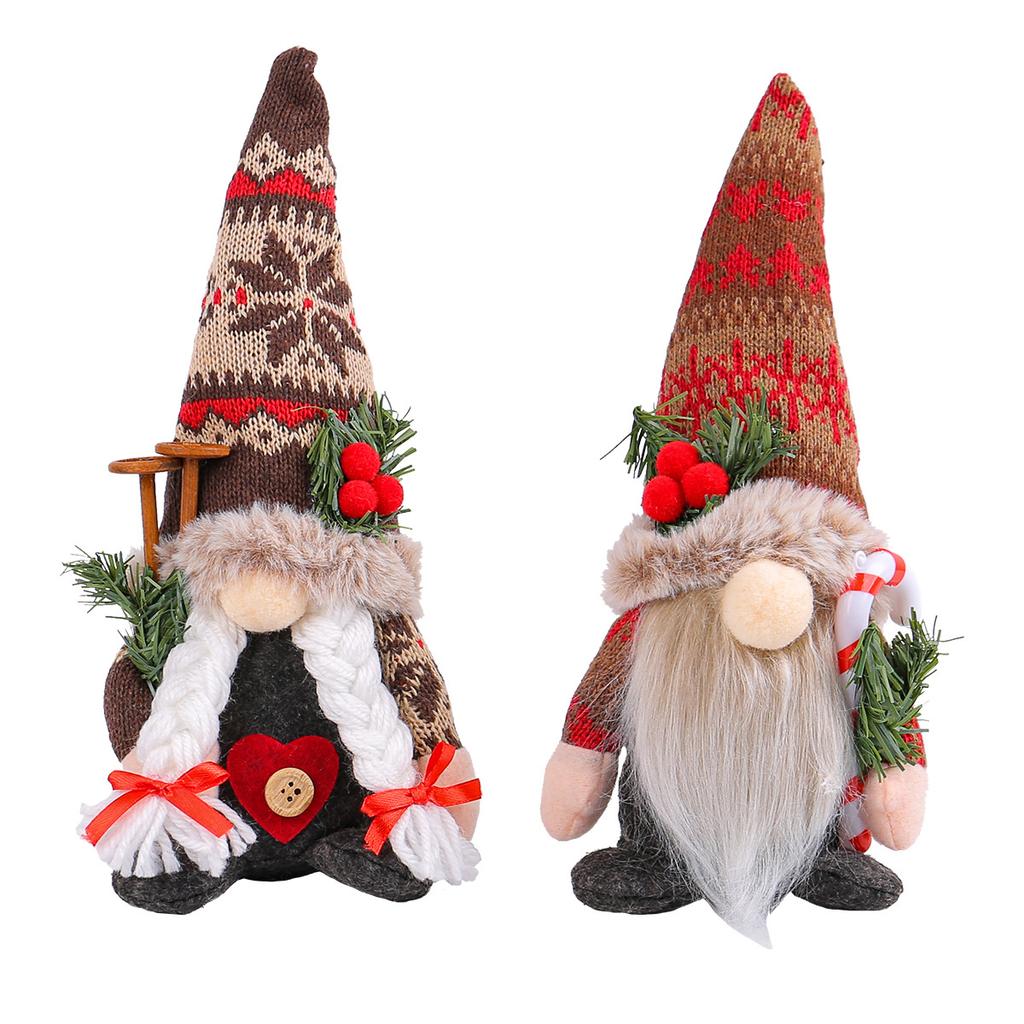 Knitted Pointed Hat Doll Ornament Christmas Creative Holding Cane Rudolf Faceless Doll Decoration Holiday Atmosphere Supplies