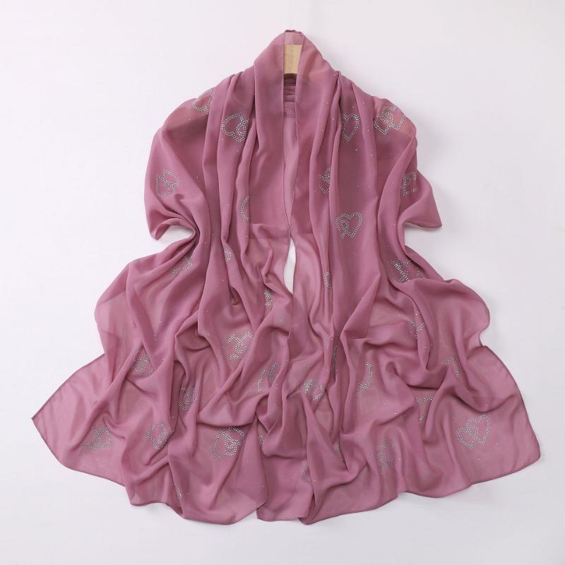 Chiffon Long Scarf Double Heart Rhinestone Ethnic Headscarf For Women