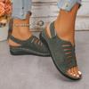 Fashion Woman Leather Summer Fashion Wedge Female Large Size Mid-heeled Platform Black New Comfortable Retro Sandals for Women
