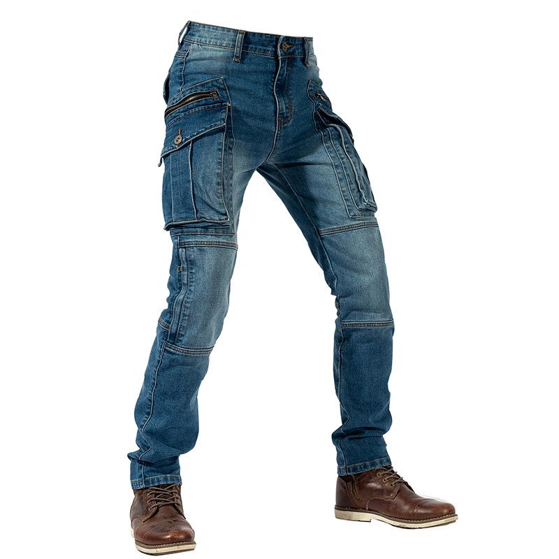 Motorcykelbyxor för män - Fyra säsonger - Fallsäker, Stor ficka, Smal passform, Högelastisk denim