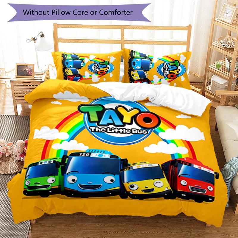 Set di biancheria da letto con motivo The Little Bus Tayo da 3 pezzi, set copripiumino include copripiumino e federe, decorazione perfetta per la camera da letto in ogni stagione e regalo