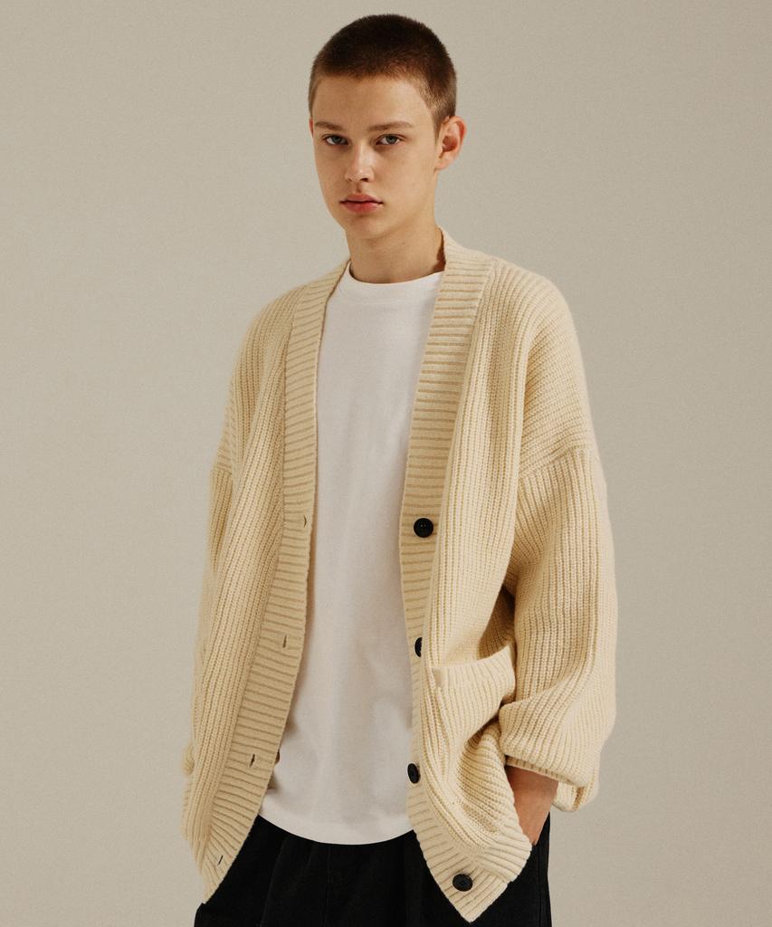 GOLDEN SUNSHINE Wool Over Bulky Knit Cardigan_Ivory
