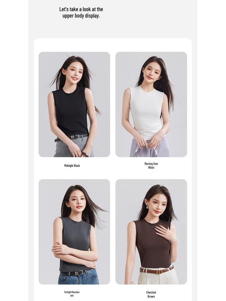 Tencel Lyocell Women's Sleeveless Knit Vest - Loose Round Neck Slimming Top