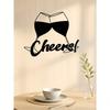 PC Metal Wine Wall Art Cheers Sign, Modern Black Glass Sculpture for Kitchen Bar Home Decor