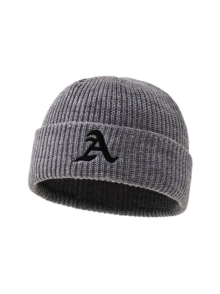 Autumn and Winter A-word Embroidered Knitted Melon Fur Hat, Men's and Women's American Street Short Cold Hat, Flanged Warm Wool Hat