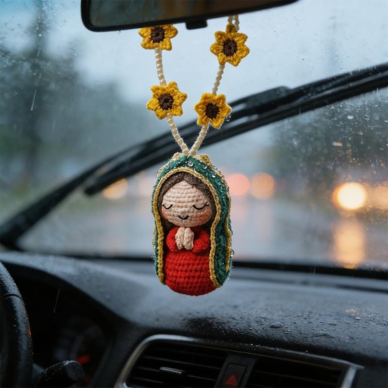 Marys Statue Car Interior Decoration,Virgin Marys Crochet Charm Religious Figurines Hanging Decors Spiritual Blessing Gift