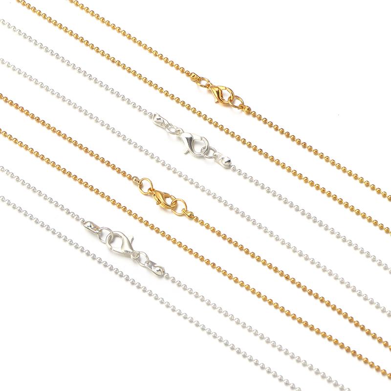 6pcs/Lot 45cm Bead Ball Chains Necklace Chains with Lobster Clasps Gold Silver Plated Jewelry Chains DIY Necklace Bracelet
