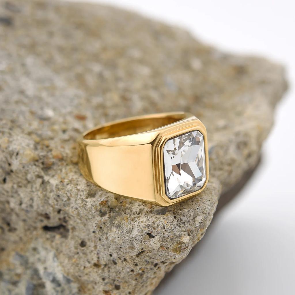 R3381 Męski/Damski Trend Wysoka Jakość Stal Nierdzewna 316L Wielokolorowe Cyrkonia Styl Onyks Złote Pierścionki Biżuteria